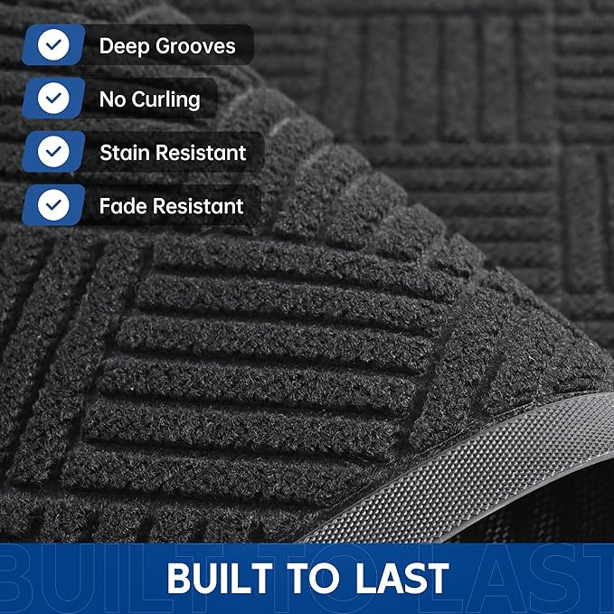 Durable Indoor Outdoor Door Mat, 3' x 4' Heavy Duty Front Door Mat for Entryway, Non-Slip Backing, Stain and Fade Resistant, Absorbent Commercial Floor Mat for High Traffic Area, Black