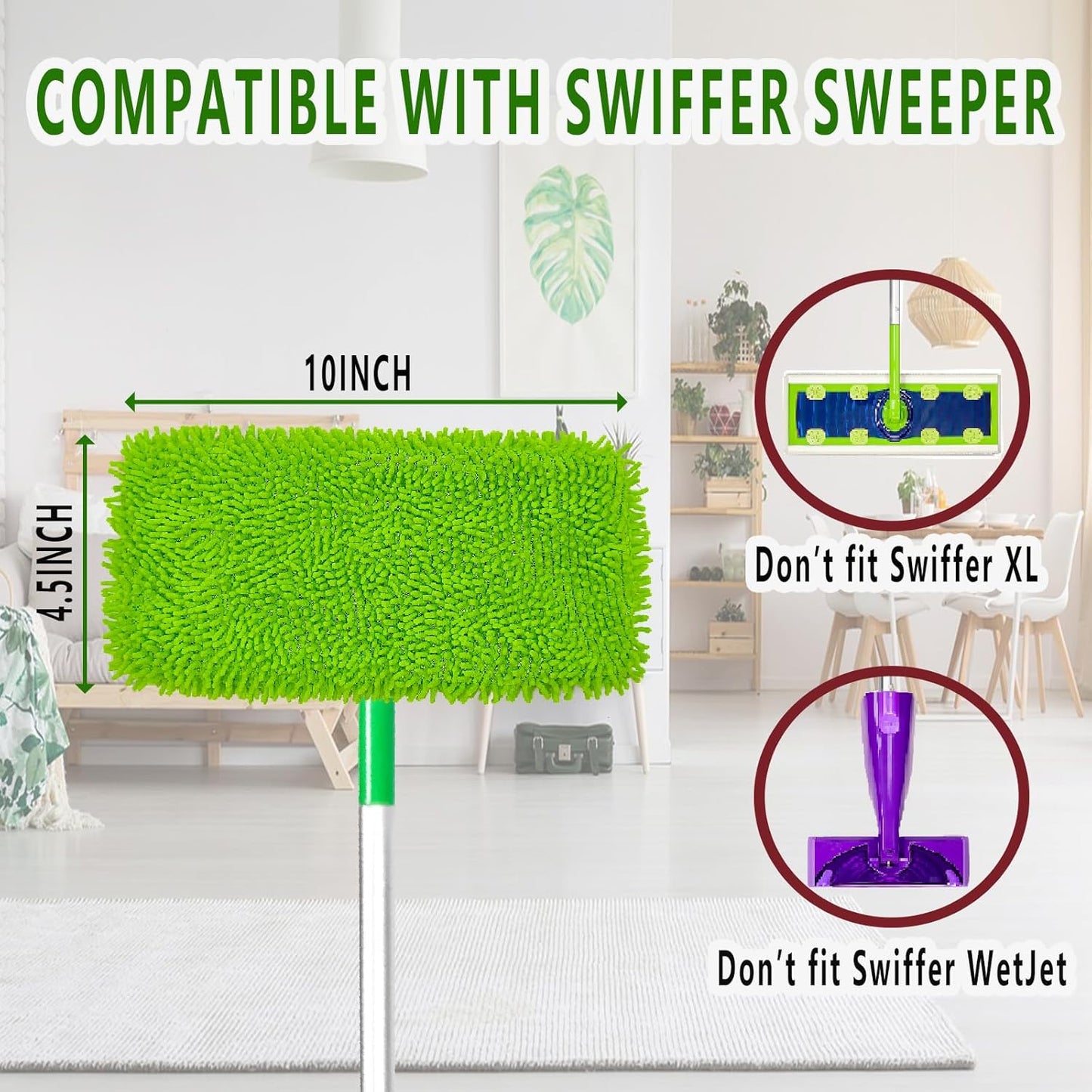 6Pack Reusable Microfiber Mop Pads for Swiffer Sweeper - Wet & Dry Cleaning Cloths - Mop Head Replacement Washable Refills for Household Floors