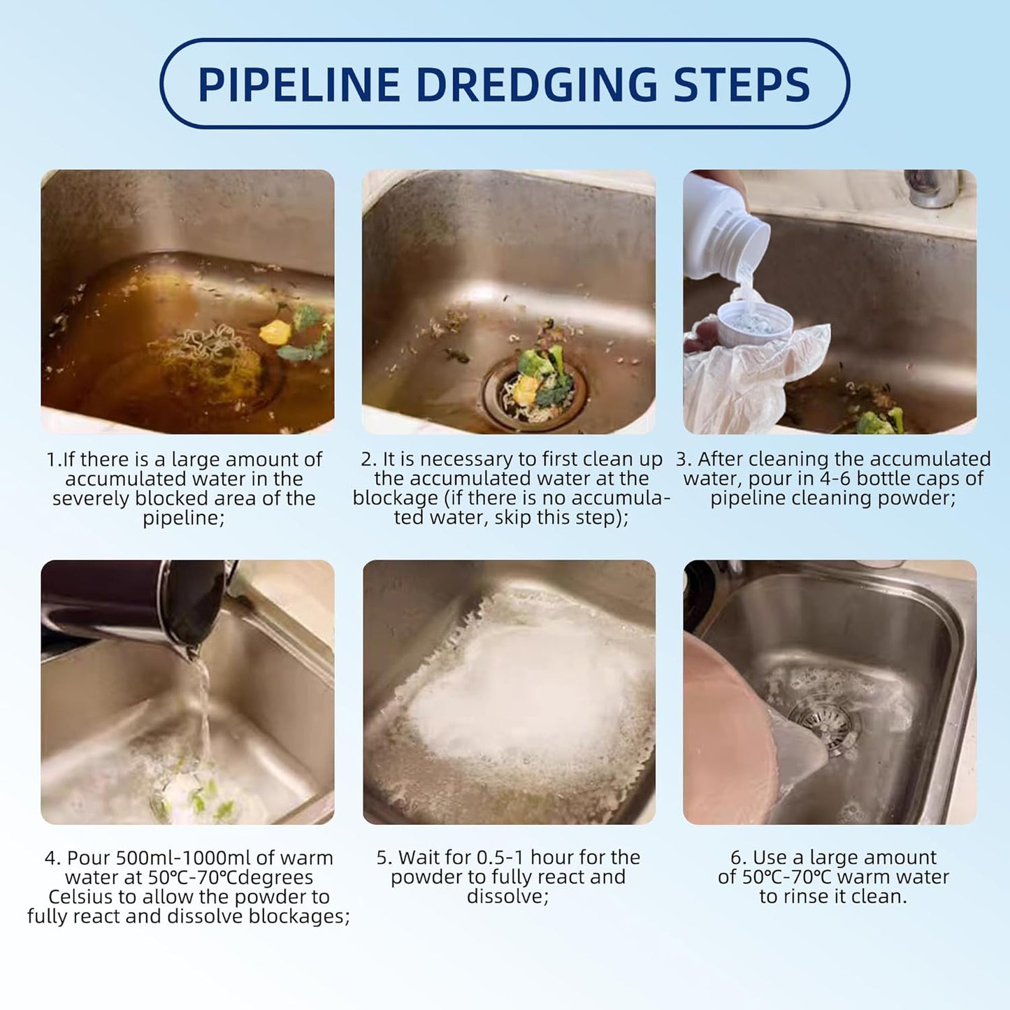 Sink Drain Cleaner, Pipeline Dredging Agent, Unclog Shower Drain, Pipe unblocking for toilets, Tubs, Shower or Sink Drains, Unclogs and Hair 9.2oz