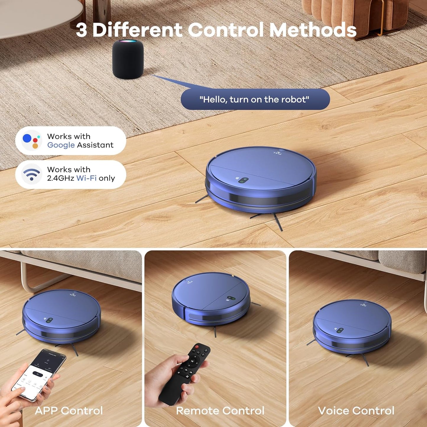 ZCWA Robot Vacuum and Mop Combo,2.4GHz WiFi Link Vacuum Robot,4 Cleaning Mode Robotic Vacuums Cleaner,APP/Remote Aspiradora Robot,Self-Charging Robot Vacuum for Pet Hair,Stains,Carpets,Corner