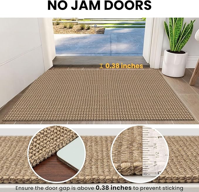 IOHOUZE Washable Runner Rug 2.6x12 Non Slip Rubber Backed Extra Long Hallway Runner Entryway Runner Indoor, Kitchen Rugs Woven Cotton Floor Carpet for Hall Stair, Orange/Tan/Brown