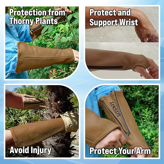 Arm Chaps Extended Elbow Leather Arm Guard - Arm Sleeve Protectors for Thin Skin and Bruising, Scratches & Cuts - Protective Arm Sleeve for Any Age- Left & Right Form-Fitting - Brown(1Pair/Small).