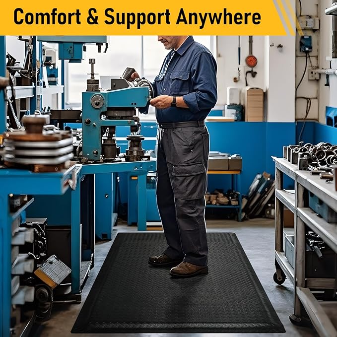 Nisorpa Anti Fatigue Mats Industrial 2' x 6' Ergonomic Standing Mat 15/16" Extra Thick Cushioned Shop Floor Mats Kitchen Mats Heavy Duty Commercial Diamond Plate Support for Leg & Back Pain, Black