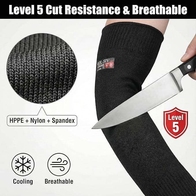 Arm Protectors For Thin Skin And Bruising, Cut Resistant Sleeves For Men Women, A5 Level Farmer Sleeve For Gardening (Black & Grey, 17.7 In - 2pairs)