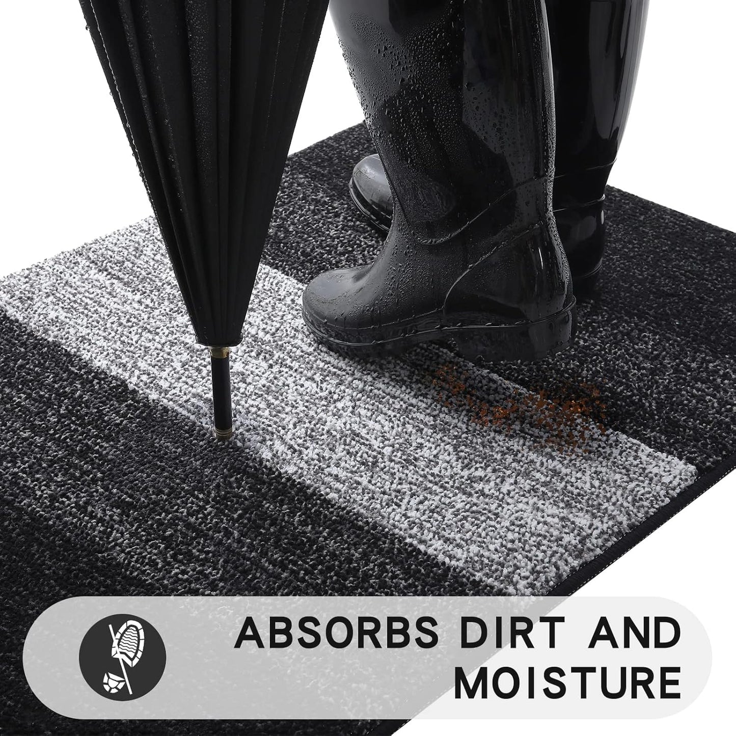 Kitinjoy Indoor Outdoor Door Mat, 59x24 Non-Slip Absorbent Dirt Trapper, Low-Profile Washable Inside Entrance Front Floor Mat, Sturdy Soft Entry Doormats for Entryway, Black