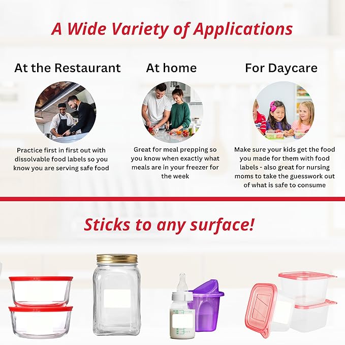 2x3 Dissolvable Food Labels, 250 Label Stickers, Bottle Labels for Storage Bins, Sticker Labels for Food containers, (250, Blank)