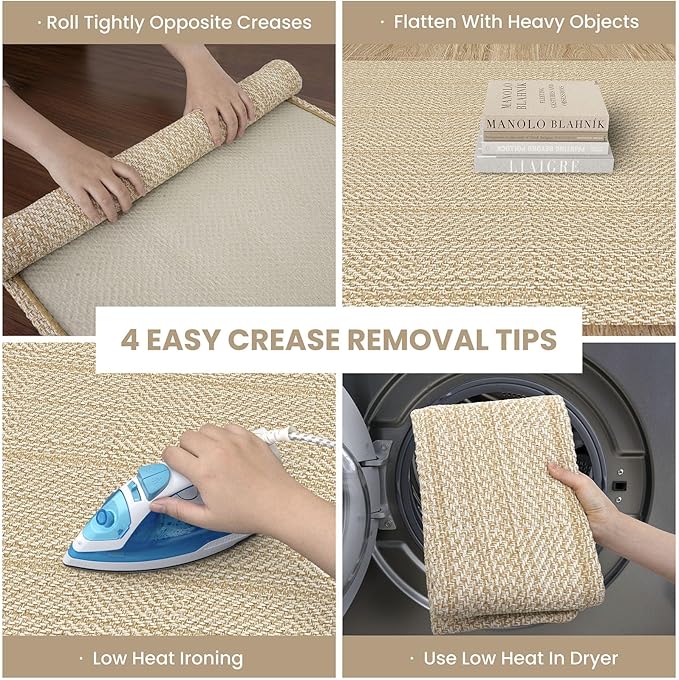 IOHOUZE Washable Runner Rug 3x10 Non Slip Rubber Backed Long Hallway Runner Entryway Runner Indoor, Kitchen Rugs Woven Cotton Floor Carpet for Hall Entrance, Warm Beige/Orange/Apricot