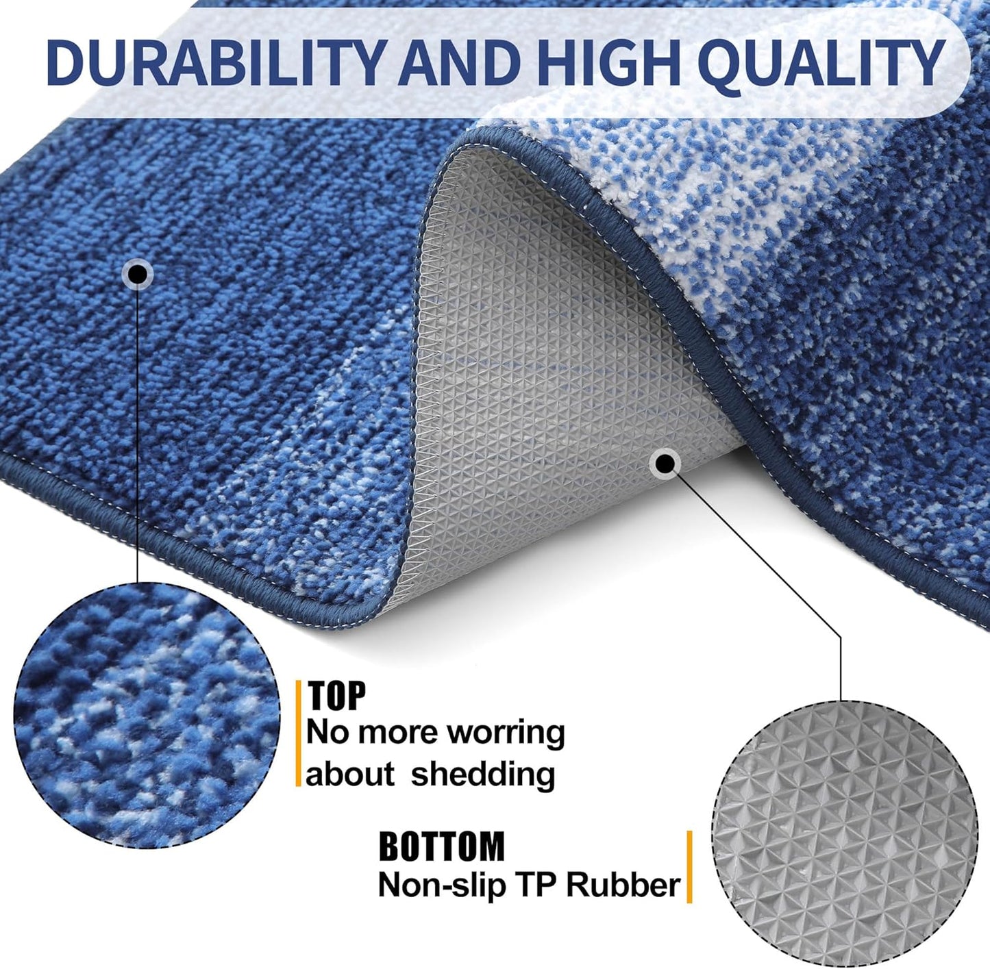 Kitinjoy Indoor Outdoor Door Mat, 59x24 Non-Slip Absorbent Dirt Trapper, Low-Profile Washable Inside Entrance Front Floor Mat, Sturdy Soft Entry Doormats for Entryway, Navy Blue
