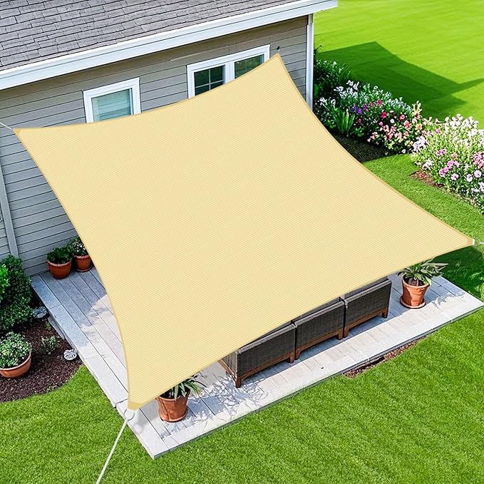Amagenix Sun Shade Sail 10'X15' Curved Edge Outdoor Shade Canopy Beige Breathable 95% UV Block Shade Cloth for Patio Garden Backyard (We Make Custom Size)