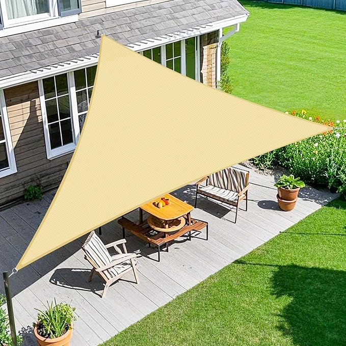 Amagenix Sun Shade Sail 15'X15'X15' Curved Edge Outdoor Shade Canopy Beige Breathable 95% UV Block Shade Cloth for Patio Garden Backyard (We Make Custom Size)