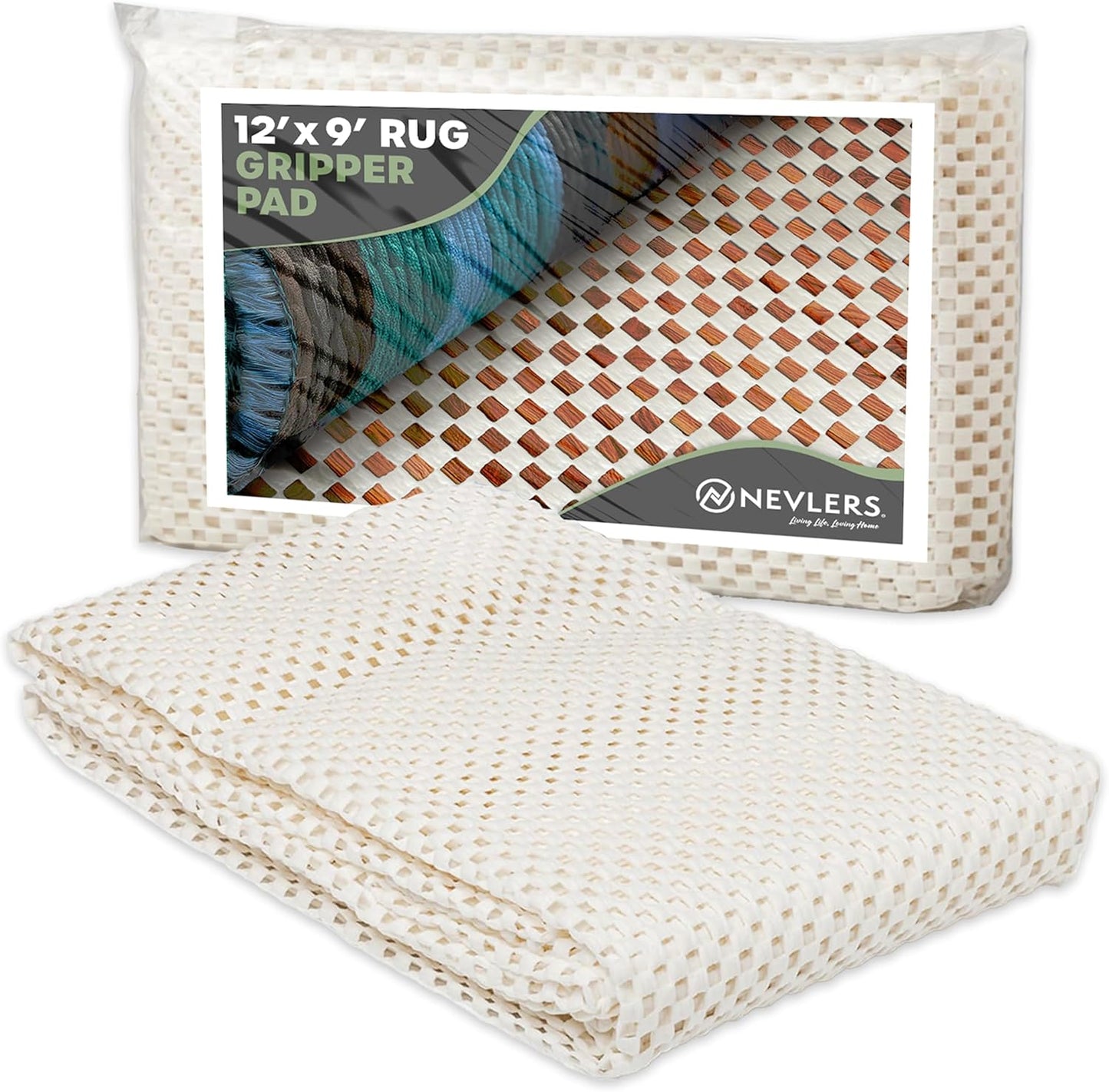 Nevlers 9'x12' White Rug Gripper for Hardwood Floors & Other Surfaces | PVC Carpet Pad | Open Weave Rug Pad Non Slip Design | Customizable Non Slip Rug Pads | Anti Skid Rug Gripper & Carpet Gripper