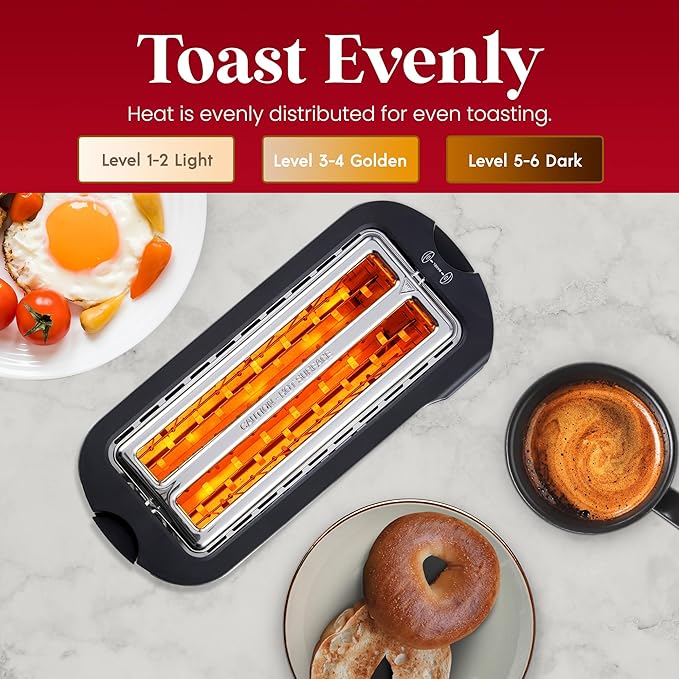 Elite Gourmet ECT5322 Long Slot 4 Slice Toaster, Countdown Timer, Bagel Function 6 Toast Setting, Defrost, Cancel Function, Built-in Warming Rack, Extra Wide Slots for Bagels Waffles, Stainless Steel