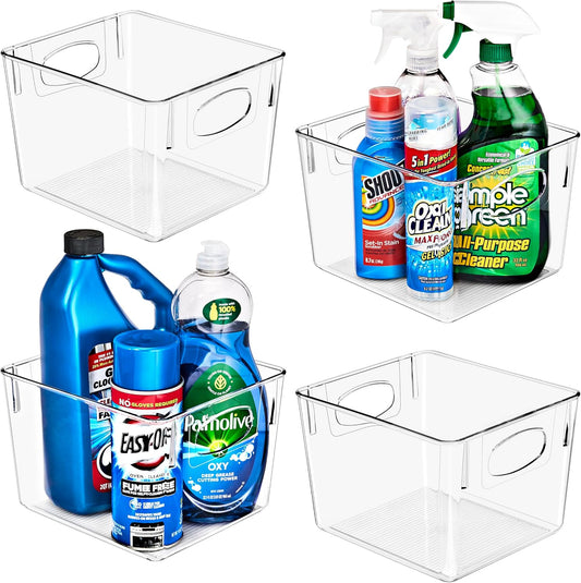 Sorbus 4 Pack Medium Clear Plastic Storage Bins, Clear Organizer Bins with Handle for Kitchen, Pantry, Cabinet, Refrigerator, Craft, Toys, Clothes, Closet, Under Sink, Bathroom Organizers and Storage