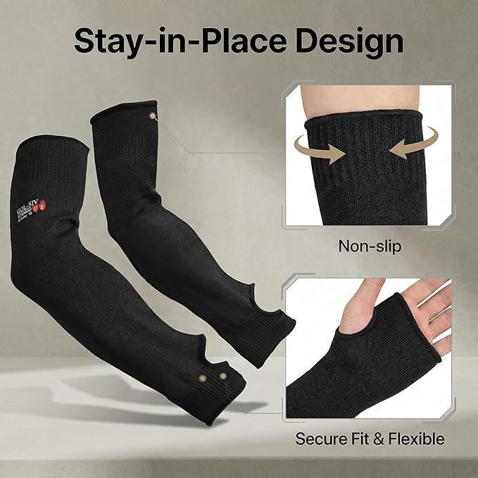 Cut Resistant Sleeves With Thumb Hole, Arm Protectors For Thin Skin And Bruising, Kevlar Sleeves Arm Protection For Women, Men, Elderly (17.7in, Black)