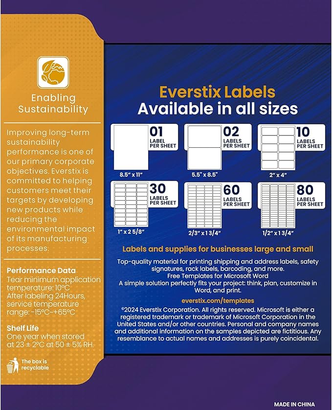 2" x 4", 100 Sheets, 1000 Blank Shipping Labels, Printable White Sticker, Shipping Labels for Laser & Inkjet Printers, Letter Size