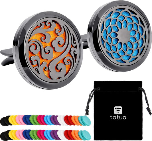 2 Pieces 316L Car Aromatherapy Oil Diffuser Air Freshener with 48 Felt Pad (Cloud, Sunflower Patterns)