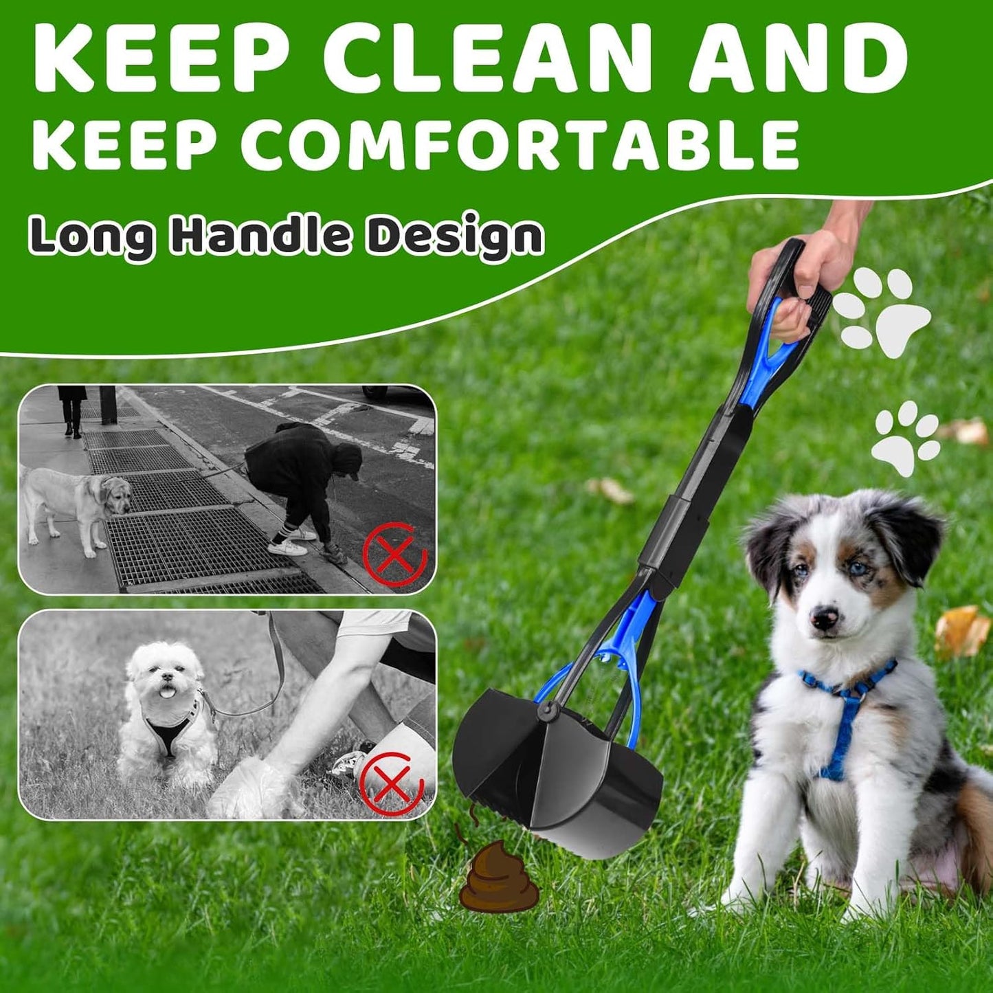 Dog Poop Trash Can Outside with Pooper Scooper and Metal Rake & Tray, 20L/5Gal Dog Waste Trash Can with Lid, Pedal and Removable Inner Waste Bin, Pet Poop Bin with 100 Bags, Blue