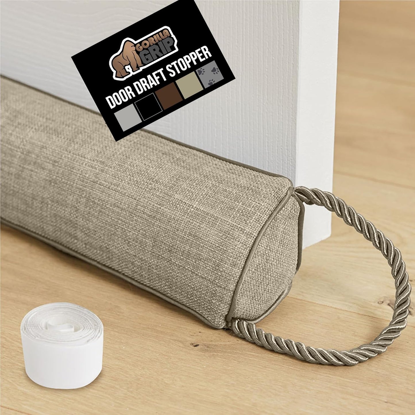 GORILLA GRIP Door Draft Stopper for Bottom of Doors, Weather Stripping Seal Blocks Hot Air, Noise, Bugs, Keeps Cold AC in, Sound Proofing Easy Install Gap Filler, Home Essentials, 38 Inch, Beige