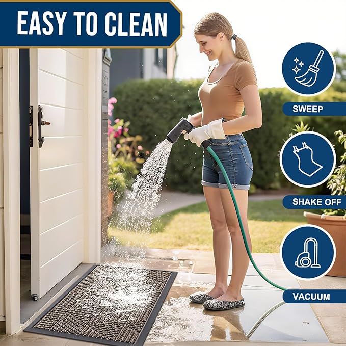 Smiry Front Door Mat Outside Entrance, Heavy Duty Sturdy Natural Rubber Doormat, Trap Dirt and Moisture, Easy Clean Low Profile Welcome Floor Mats for Indoor Outdoor Entry, 35X23 Inch, Brown