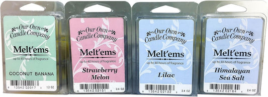 Our Own Candle Company Premium Wax Melt, Coconut Banana, Himalayan Sea Salt, Lilac, and Strawberry Melon, Spring Variety Pack, 6 Cubes, 2.4 oz (4 Pack)