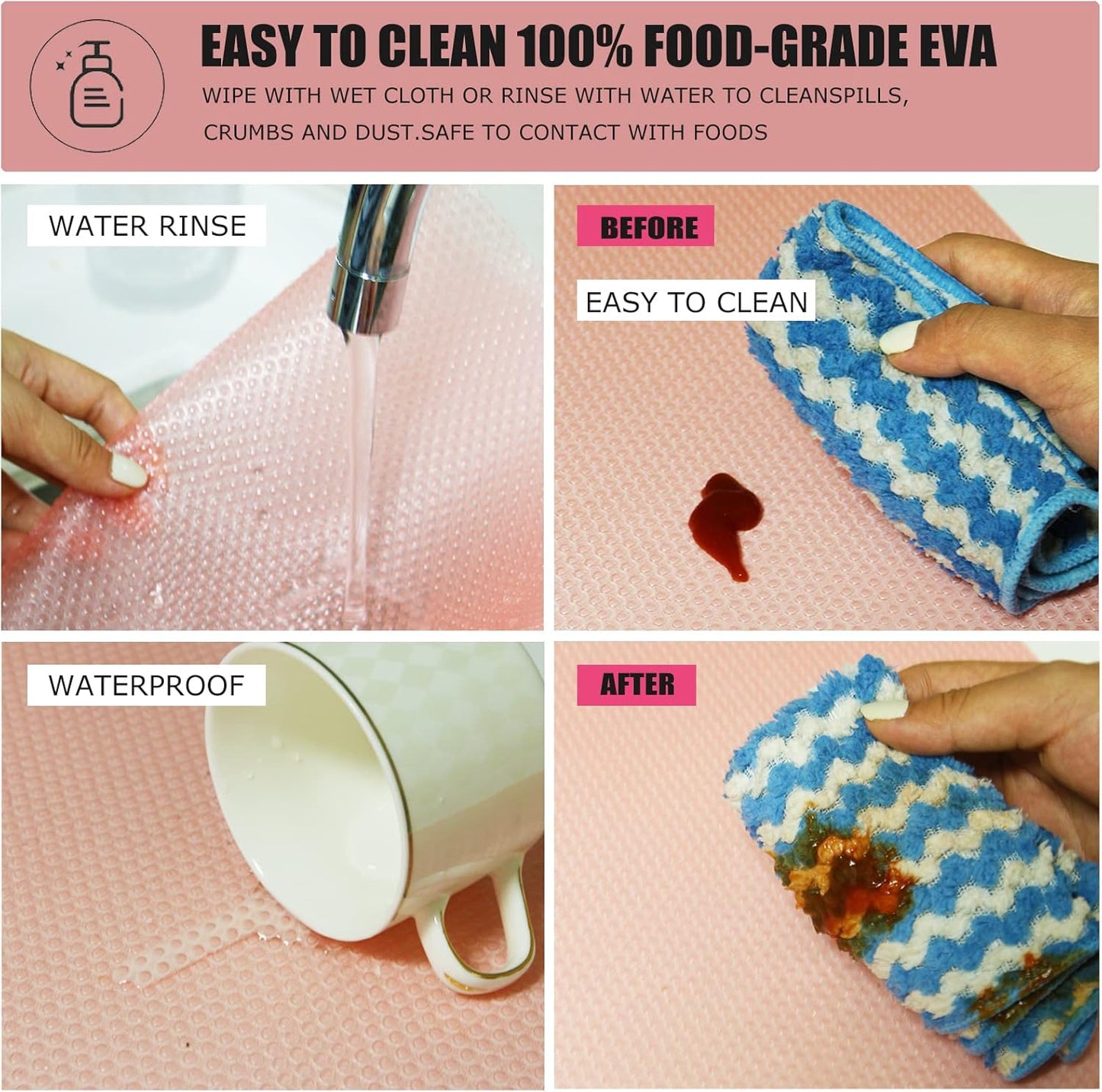 24Pcs Refrigerator Liners, Washable Fridge Liner Mats Covers Pads for Glass Shelf Cupboard Cabinet Drawer Home Kitchen Accessories Organization (Pink)