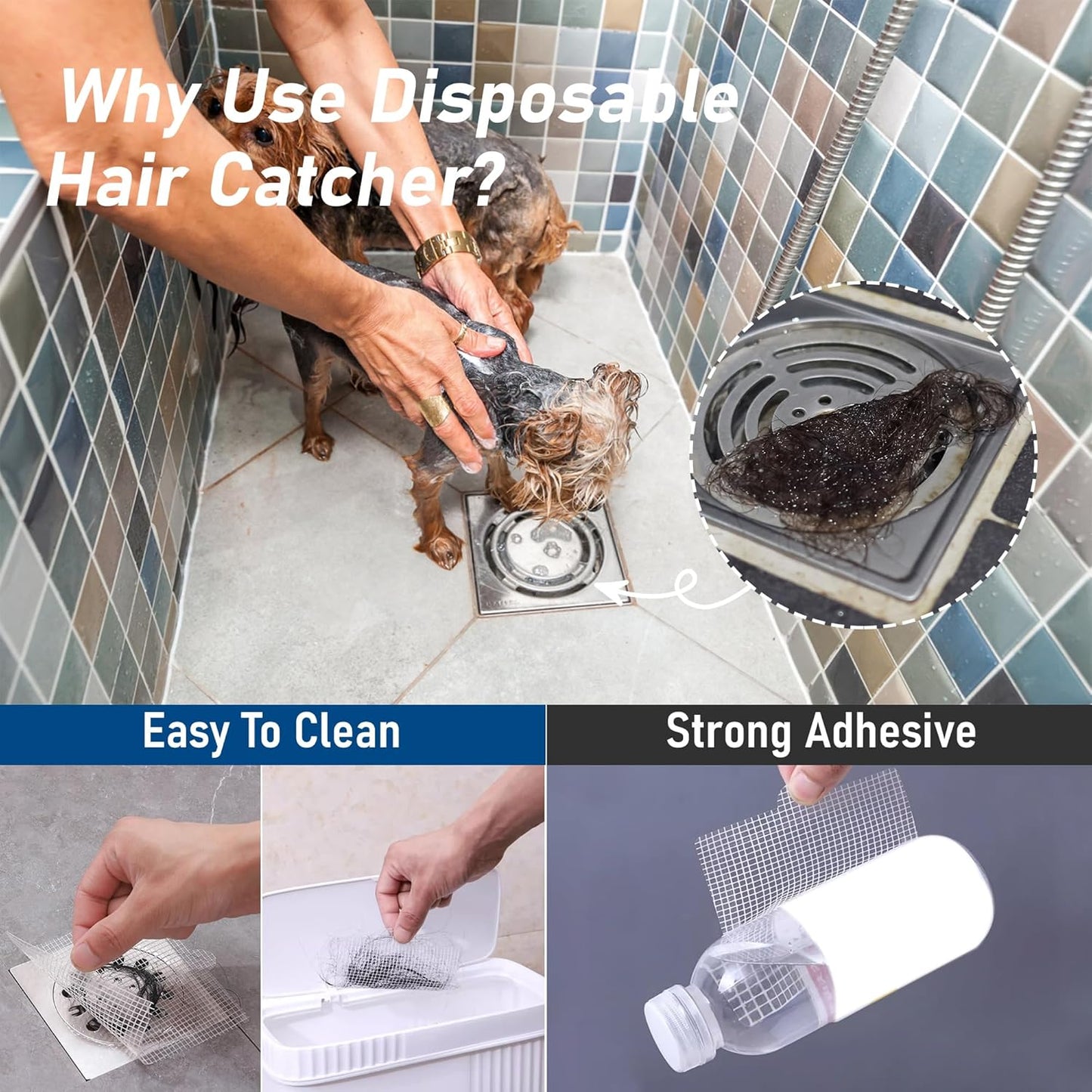 Disposable Hair Catcher Shower Drain Mesh Stickers, Hair Catchers for Shower, 25 Pack, 4.1 Inch - Square
