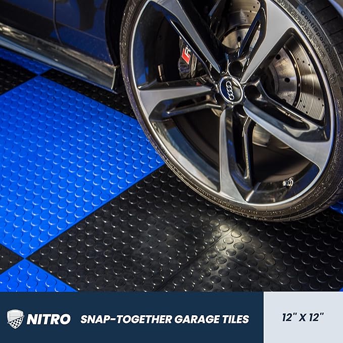 IncStores FlooringInc's Nitro 12"x12" Snap-Together Garage Flooring Tiles, Non-Slip Interlocking Plastic Floor Mat, Garage Organization & Storage, Coin Pattern, Shelby Blue, 52 Tiles, 52 Sq/Ft