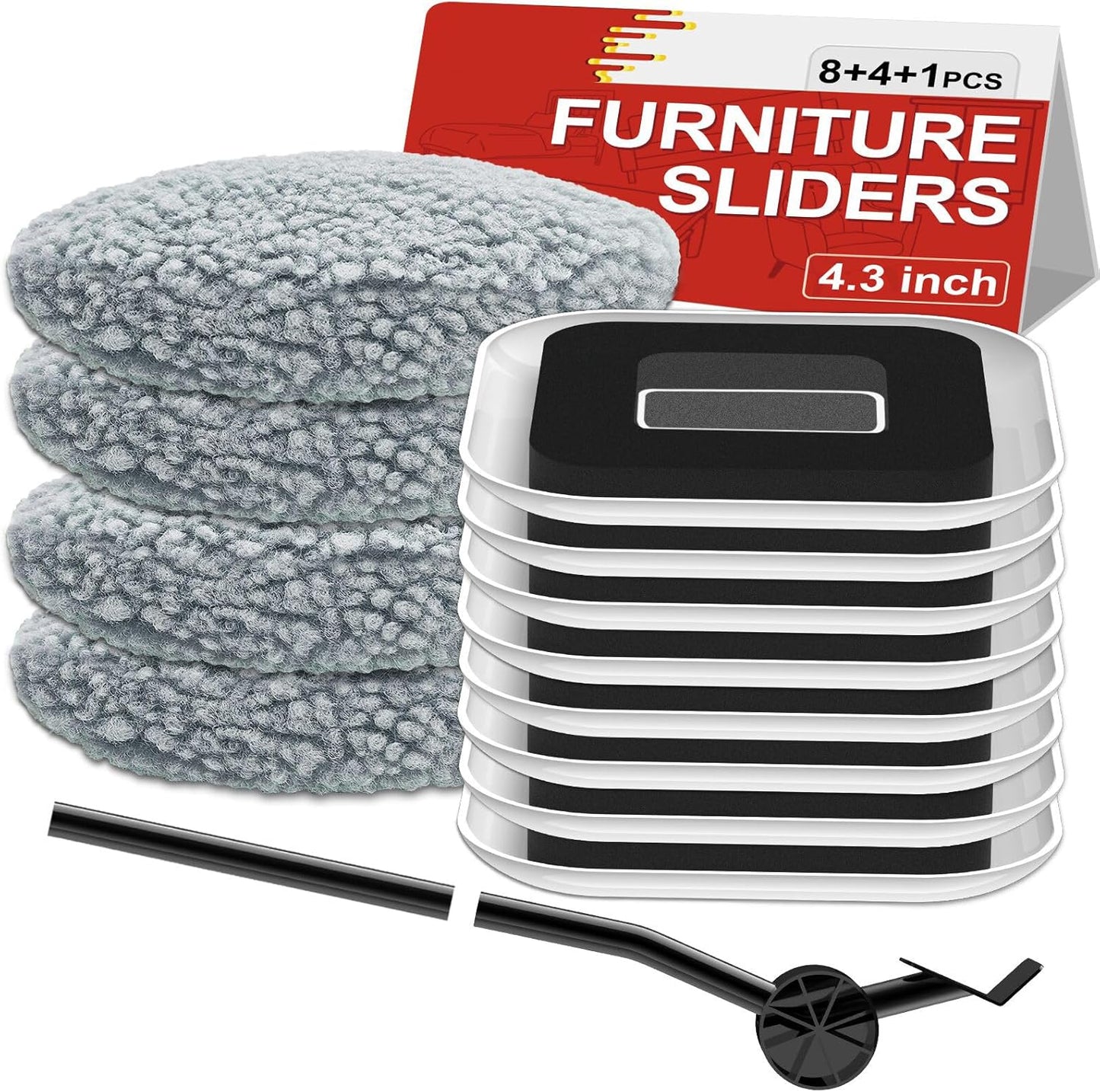 New Upgrade Furniture Sliders, Multi-Surface 3-in-1 Furniture Movers Sliders, Heavy Moving Pads with 8PCS 4.3" Carpet Sliders+4PCS Hard Floor Socks+1 Lifter, Protect Floor and Easily Move Furniture
