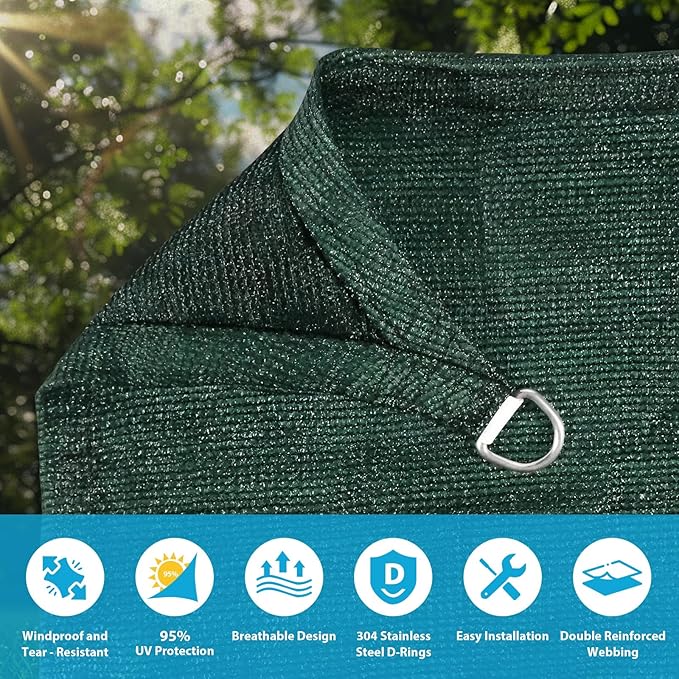 Amagenix Sun Shade Sail 10'X25' Curved Edge Outdoor Shade Canopy Dark Green Breathable 95% UV Block Shade Cloth for Patio Garden Backyard (We Make Custom Size)