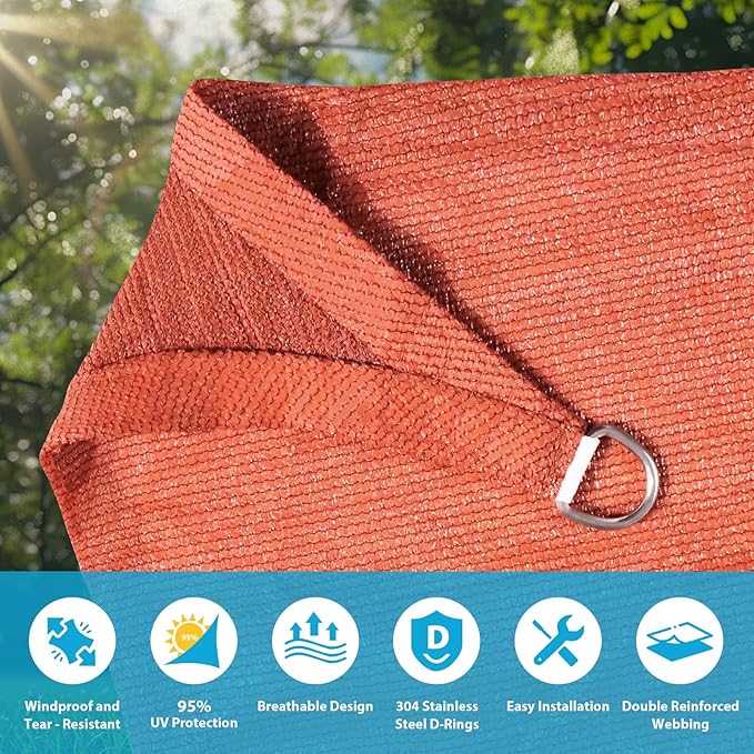 Amagenix Sun Shade Sail 10'X10' Curved Edge Outdoor Shade Canopy Rust Red Breathable 95% UV Block Shade Cloth for Patio Garden Backyard (We Make Custom Size)