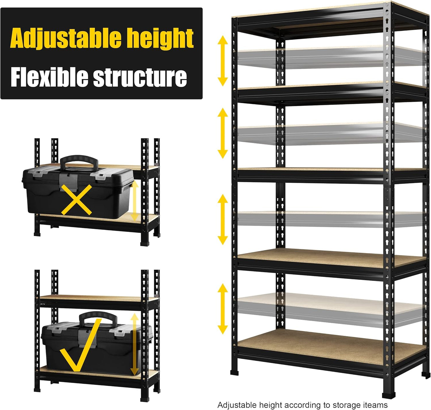 PrimeZone 32"W x 16"D x 63" H Storage Shelves - 2 Pack 5 Tier Adjustable Garage Storage Shelving, Heavy Duty Metal Storage Organizer Utility Rack Shelf Unit for Warehouse Pantry Closet Kitchen, Black