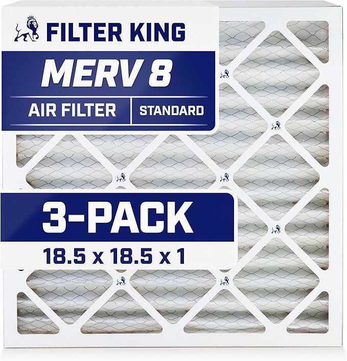 Filter King 18.5x18.5x1 Air Filter | 3-PACK | MERV 8 HVAC Pleated A/C Furnace Filters | MADE IN USA | Actual Size: 18.5 x 18.5 x .75"