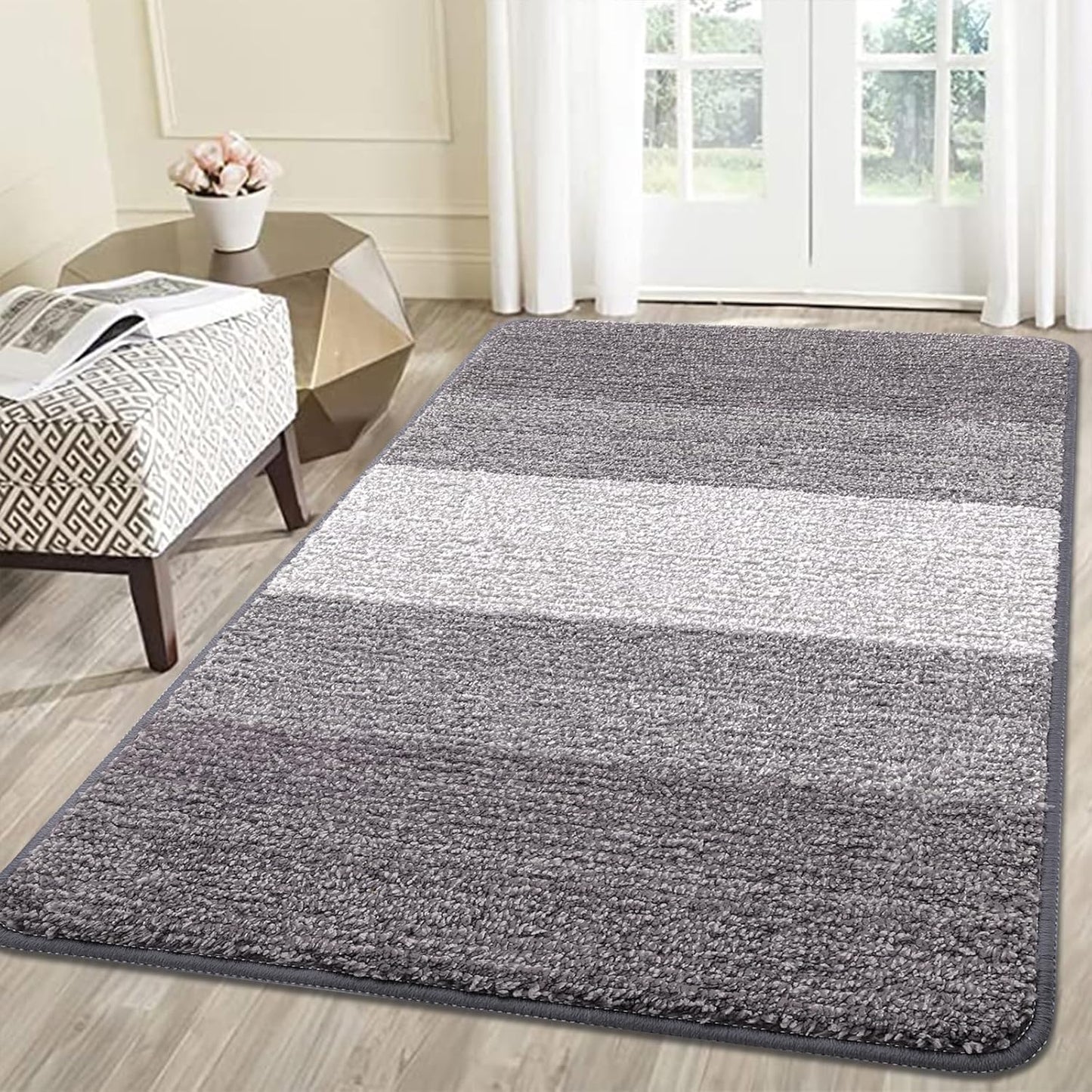 Kitinjoy Indoor Outdoor Door Mat, 59x36 Non-Slip Absorbent Dirt Trapper, Low-Profile Washable Inside Entrance Front Floor Mat, Sturdy Soft Entry Doormats for Entryway, Light Grey