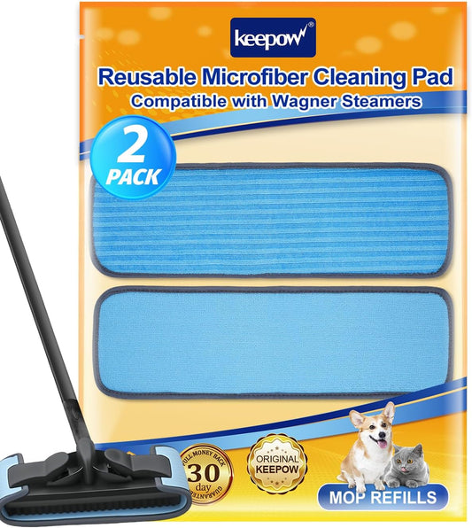 KEEPOW Steamer Microfiber Pad Compatible with Wagner 905e, 915e and 925e, Reusable Microfiber Cleaning Replacement Pads for Multi-Surface Floor Cleaning for Powerful, 2 Pack (Mop is Not Included)