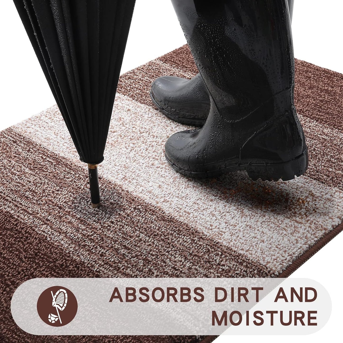 Kitinjoy Indoor Outdoor Door Mat, 30x17 Non-Slip Absorbent Dirt Trapper, Low-Profile Washable Inside Entrance Front Floor Mat, Sturdy Soft Entry Doormats for Entryway, Brown