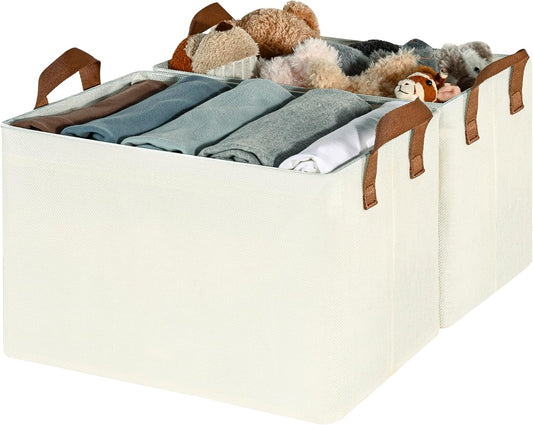 GRANNY SAYS Storage Baskets for Shelves, Closet Organizer Bins, Clothes Storage Bins with Metal Frame, Extra Large Baskets for Organizing and Storage, Collapsible, Ivory, 2-Pack