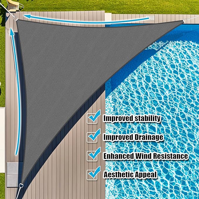 Amagenix Sun Shade Sail 24'X24'X33.9' Curved Edge Outdoor Shade Canopy Dark Grey Breathable 95% UV Block Shade Cloth for Patio Garden Backyard (We Make Custom Size)