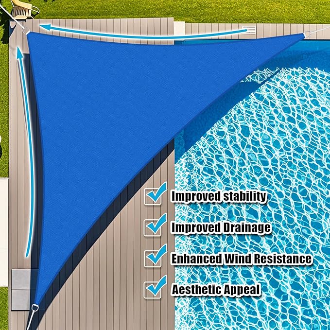 Amagenix Sun Shade Sail 17X17X17 Curved Edge Outdoor Shade Canopy Blue Breathable 95% UV Block Shade Cloth for Patio Garden Backyard (We Make Custom Size)