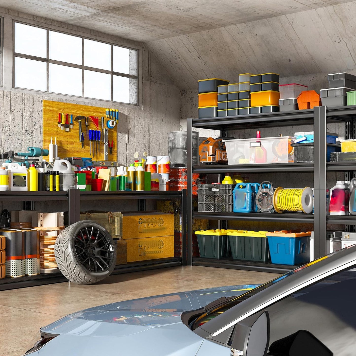 Raybee 40" W Garage Shelving Heavy Duty Storage Shelves 56.9" H Metal Shelving Heavy Duty Load 1600LBS Adjustable Metal Shelves for Storage for Pantry Kitchen 40" W x 19.1" D x 56.9" H