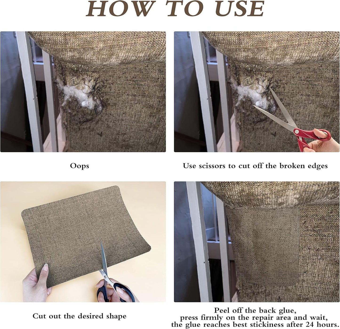 Fine Linen Fabric Patches, Self-Adhesive, Extra Large 12x40 Inch, Multi Color, for Sofa & Clothes Repair