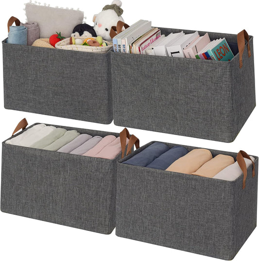 GRANNY SAYS Closet Storage Baskets, Collapsible Fabric Storage Bins with Metal Frame, Clothes Organizer Bins, Extra Large Baskets for Shelves, Dark Gray, 4-Pack