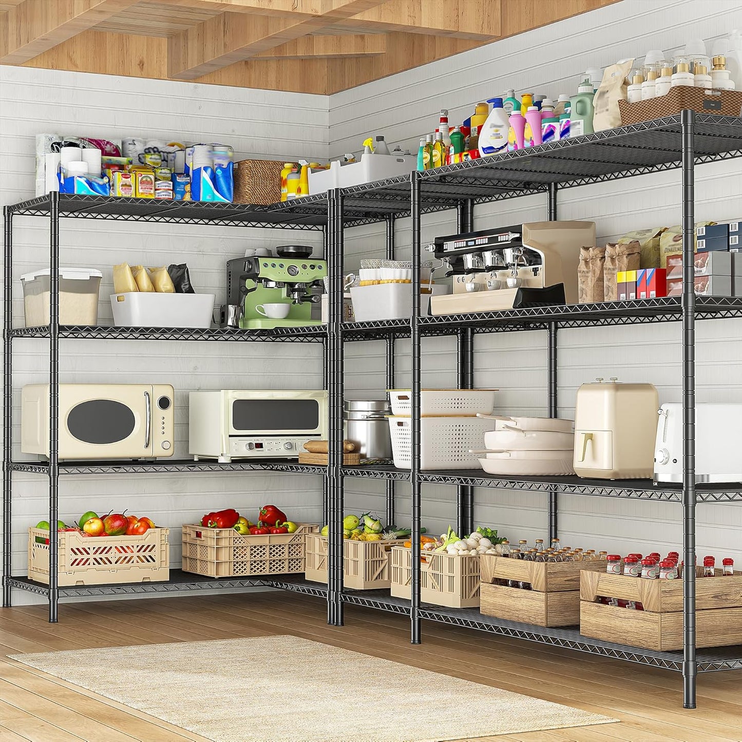 52.36''W Storage Shelves Metal Shelving Unit Load 1120LBS 4 Tier Wire Shelving for Storage Rack Adjustable Garage ShelvingGHeavy Duty for Pantry Kitchen Garage,52.36Wx13.78Dx59H,2PCS
