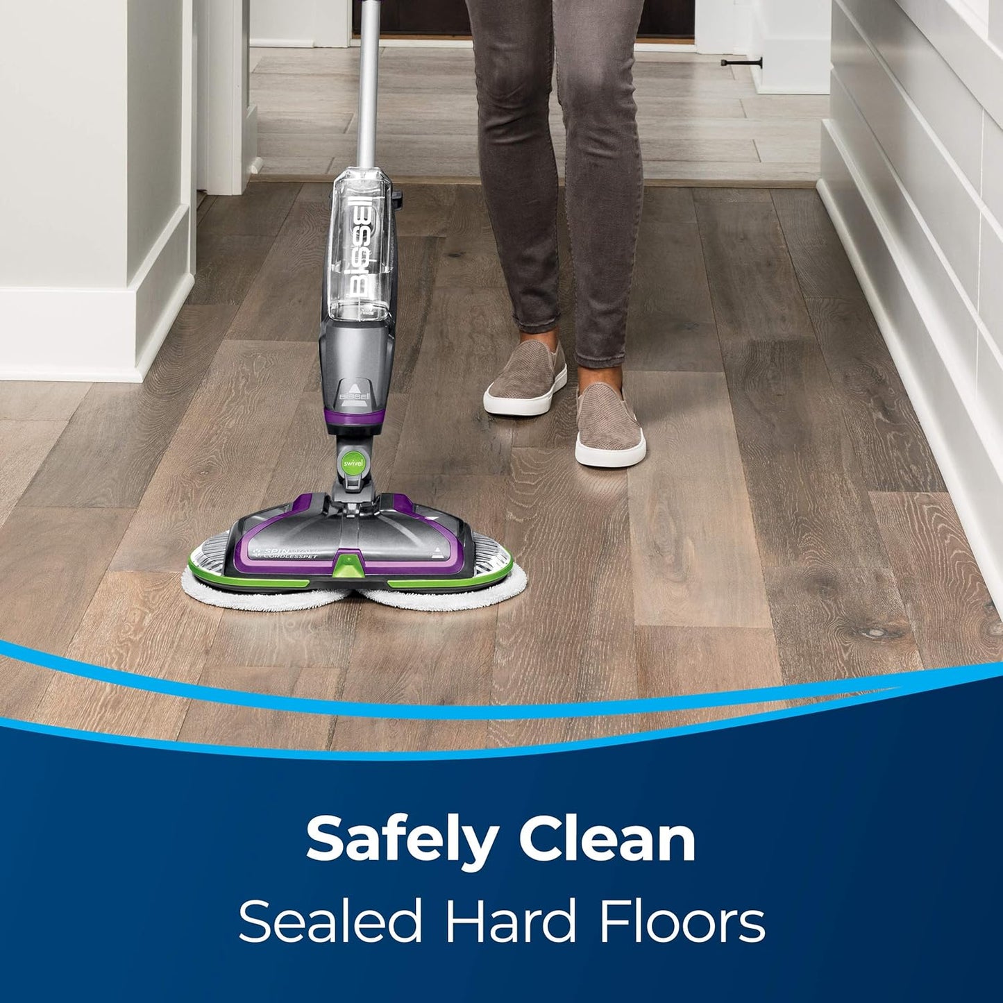 BISSELL® Spinwave Cordless Pet Hard Floor Spin Mop Cleaner 18V with washable mop pads for sealed hard floors, 23157