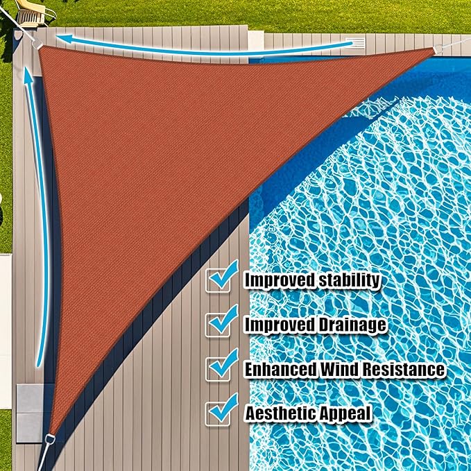 Amagenix Sun Shade Sail 12'X12'X12' Curved Edge Outdoor Shade Canopy Rust Red Breathable 95% UV Block Shade Cloth for Patio Garden Backyard (We Make Custom Size)