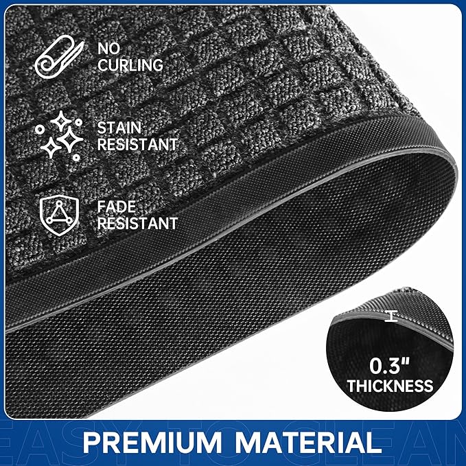 Durable Front Door Mat, 72" x 24" Heavy Duty Indoor Outdoor Doormat for Entryway, Non-Slip Rubber Backing, Stain and Fade Resistant Commercial Floor Mat for Home Office Entry