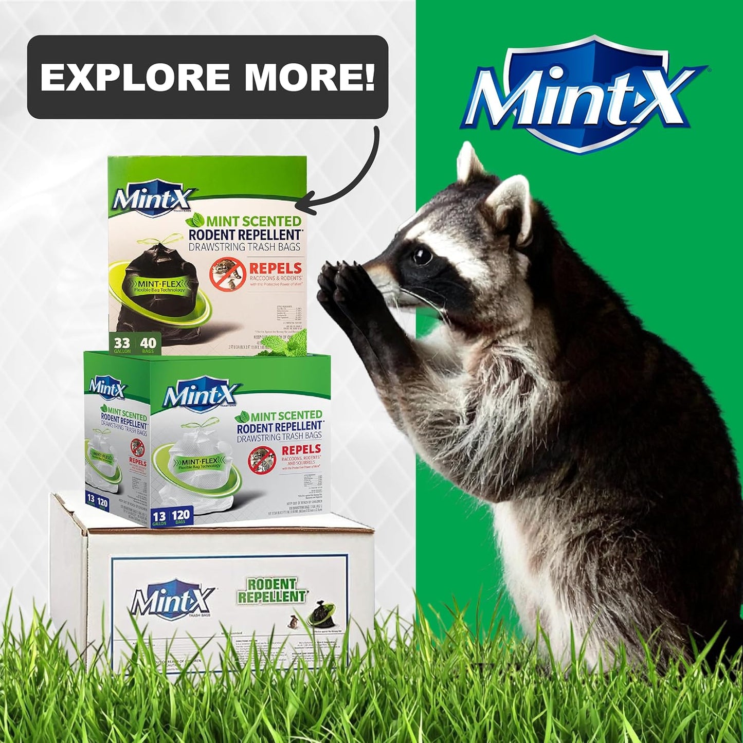 Mint-X MintFlex Rodent Repellent Trash Bags, Tall Kitchen Drawstring Bags, 1 FT 11 ¾ Inches X 2 FT 1 Inch, 0.90 MIL, 13 Gallon, 40 Count