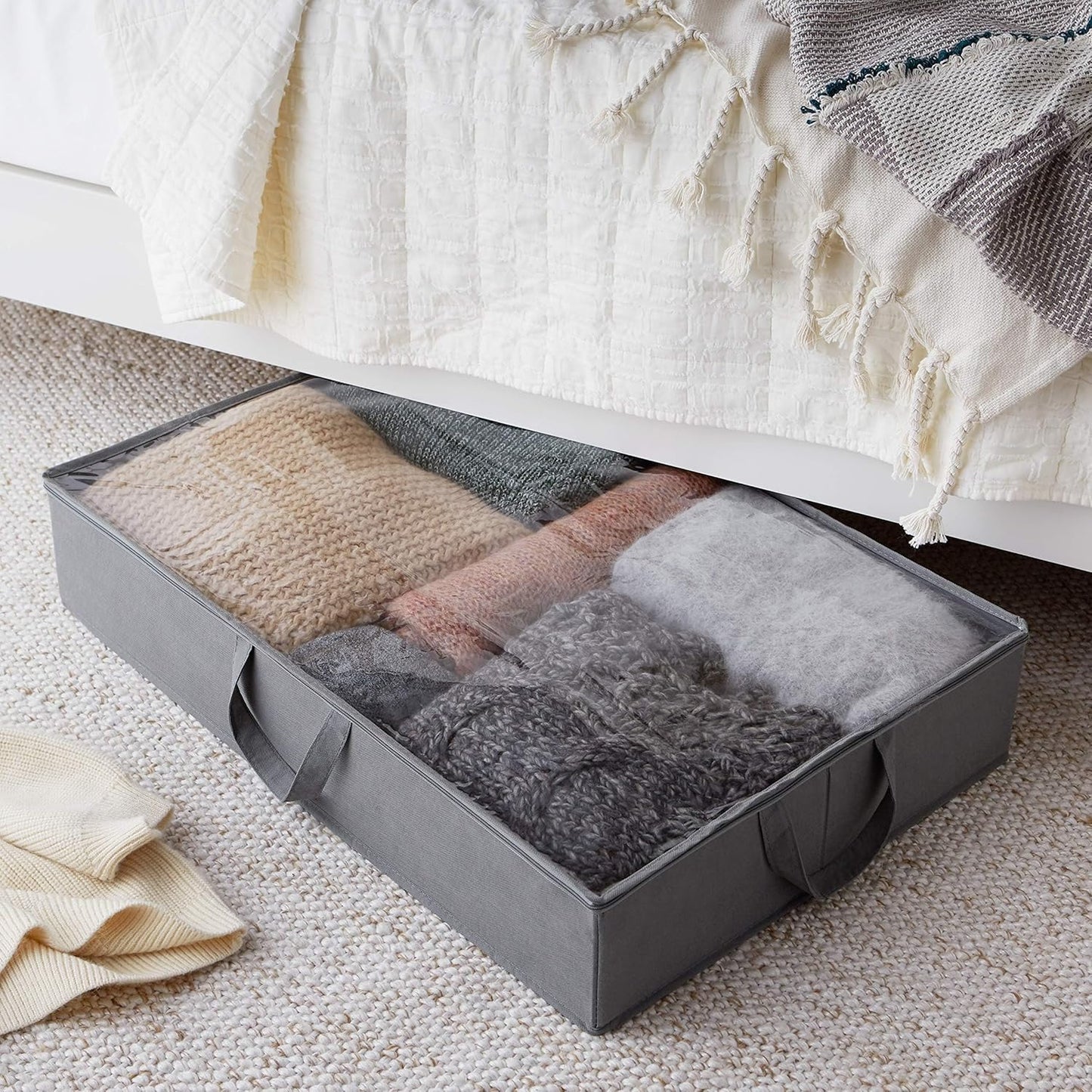 Amazon Basics Under Bed Fabric Zipper Storage Container Bags with Window and Handles, 2-Pack, 30.2 x 20 x 5.7 inches, Gray