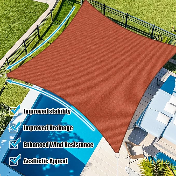 Amagenix Sun Shade Sail 20'X26' Curved Edge Outdoor Shade Canopy Rust Red Breathable 95% UV Block Shade Cloth for Patio Garden Backyard (We Make Custom Size)