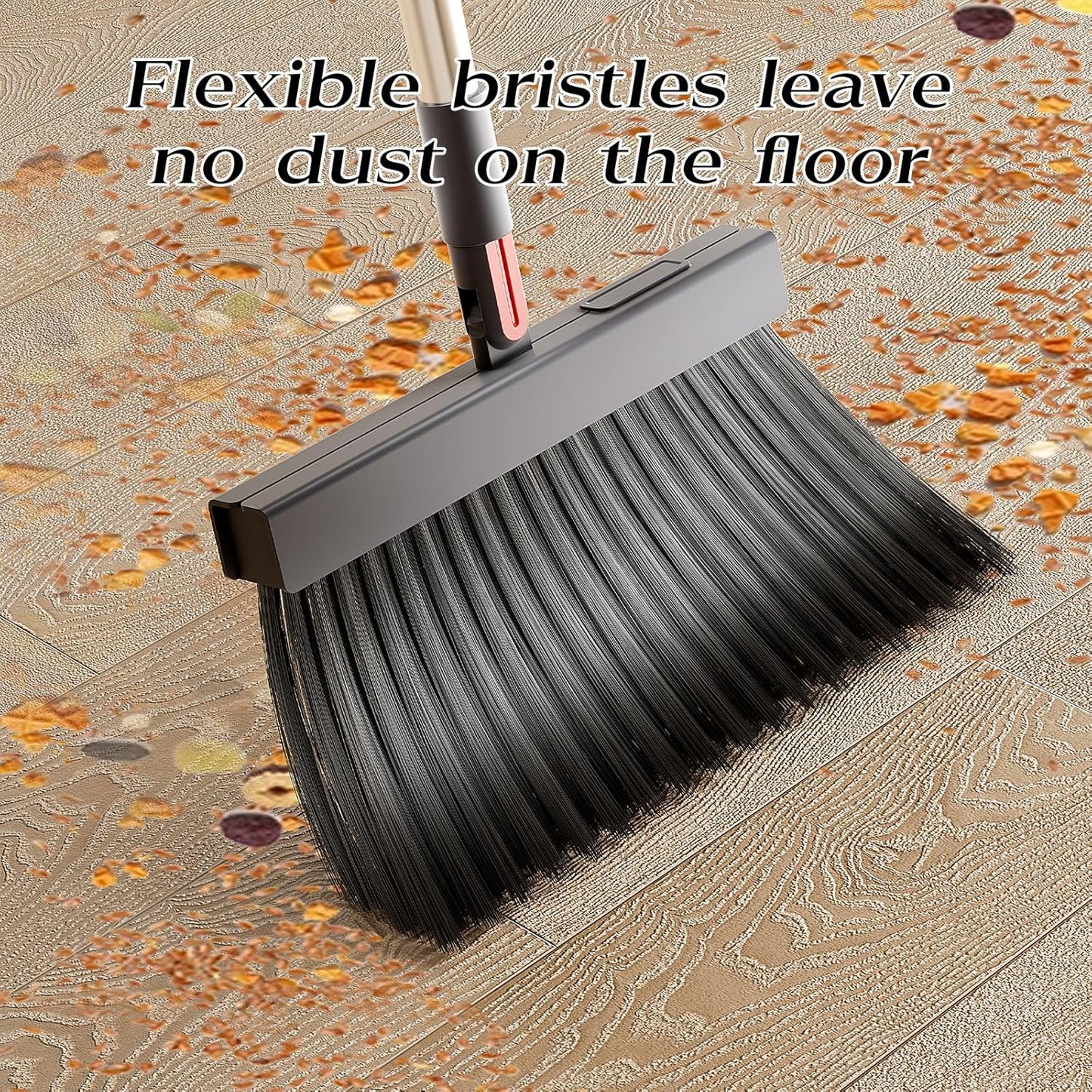 Broom with Dustpan Combo Set 50” Adjustable Long Handle 180 Degree Rotating Broom Set with Comb Teeth Upright Standing Dust Pan for Home Room Kitchen