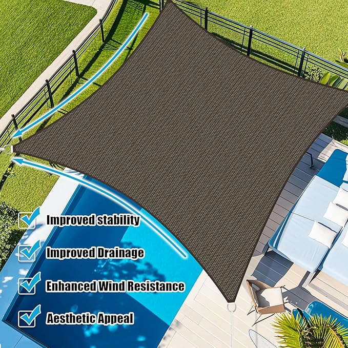 Amagenix Sun Shade Sail 14X26 Curved Edge Outdoor Shade Canopy Mocha Breathable 95% UV Block Shade Cloth for Patio Garden Backyard (We Make Custom Size)